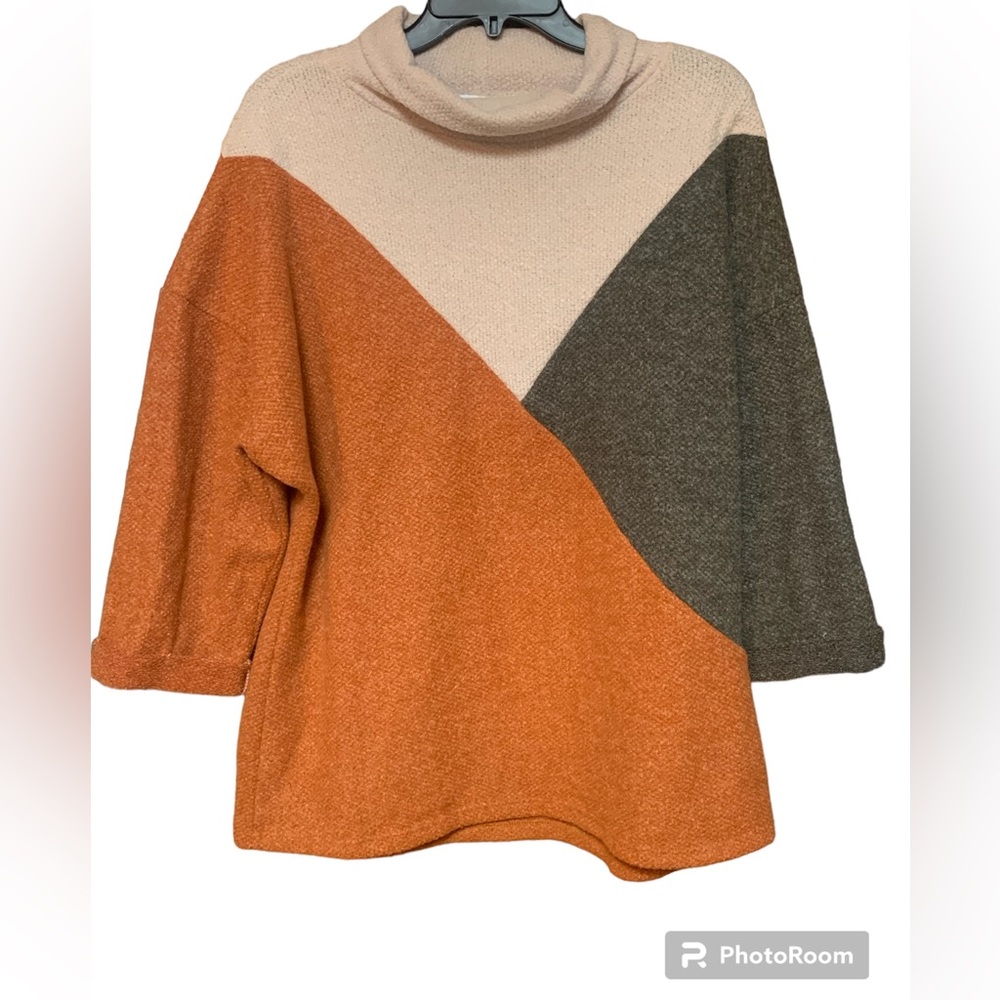 First Love by Lovelyn cowl neck boutique color block sweater